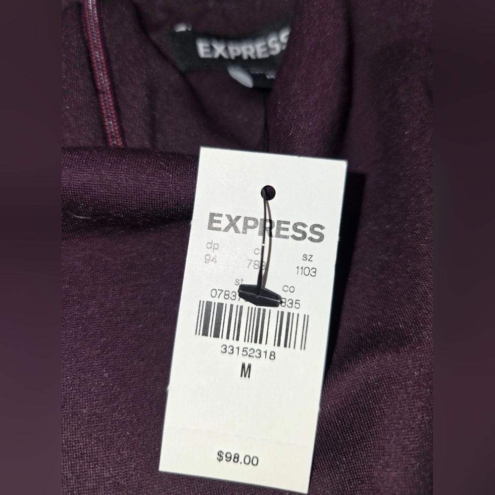Express NWT Long-Sleeved Ruched Asymmetrical Hem Midi Dress Women's Size Medium - Picture 12 of 13